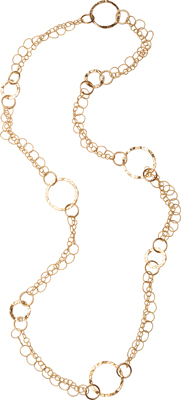 Long Hammered Gold Circle Necklace