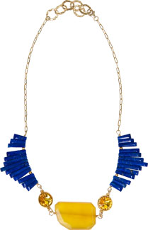 Lapis and Yellow Chalcedony Wings Necklace