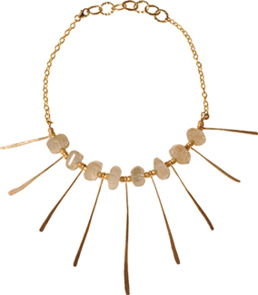 Rutilated Quartz Nuggets Long Gold Spears Necklace